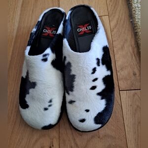 Chilis Cowhide Print Black and White Mules